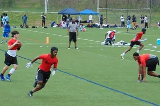 High school seven on seven football action